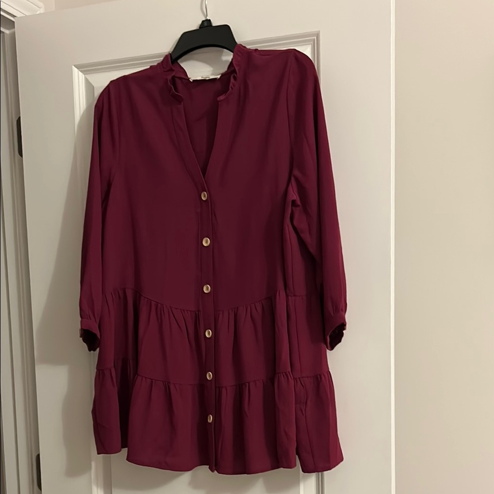 Entro Burgundy Button Down Mandarin Collar Top